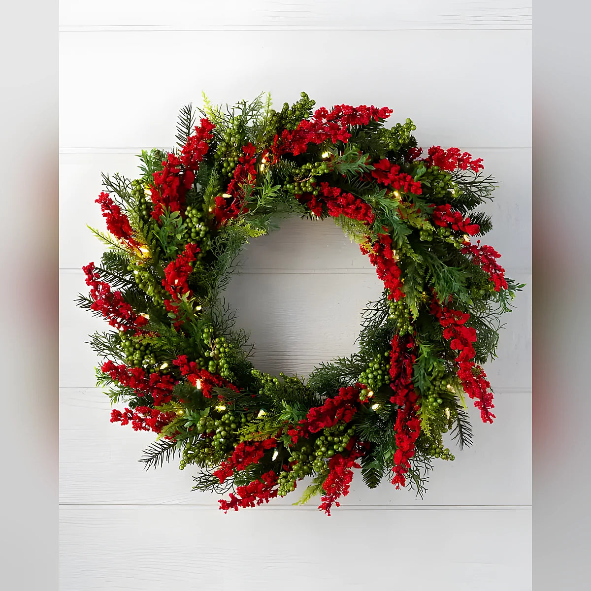 Guirlanda de Natal 90 cm com LED e Galhos de Frutinhas Vermelhas