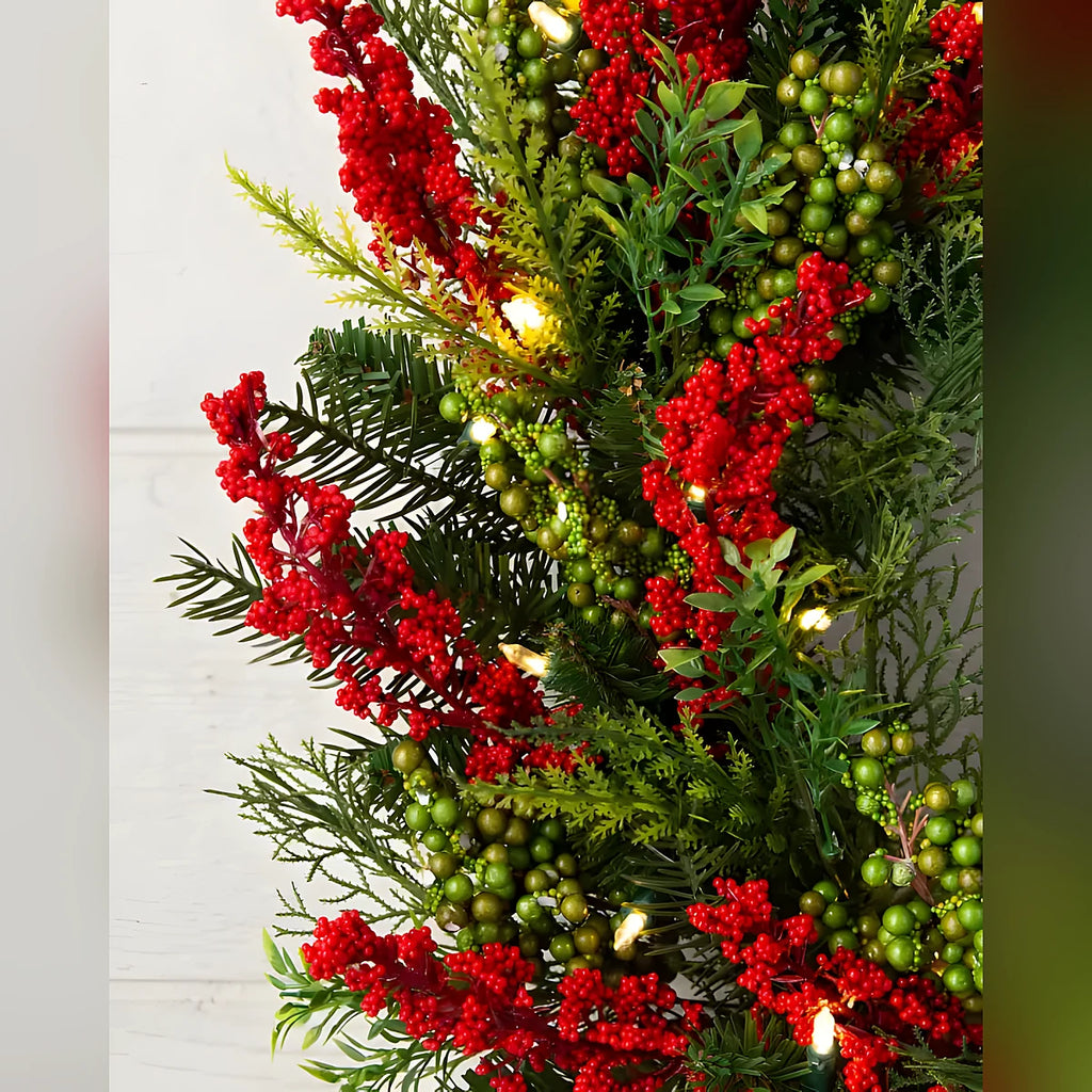 Guirlanda de Natal 90 cm com LED e Galhos de Frutinhas Vermelhas