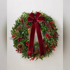 Guirlanda de Natal 90 cm com LED, Laço Bordô, Pinhas e Frutas Vermelhas
