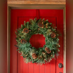 Guirlanda de Natal 90 cm com LED, Pinhas e Folhagens Verdes