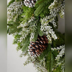 Guirlanda de Natal 90 cm com LED, Pinhas Nevadas e Folhagens Verdes