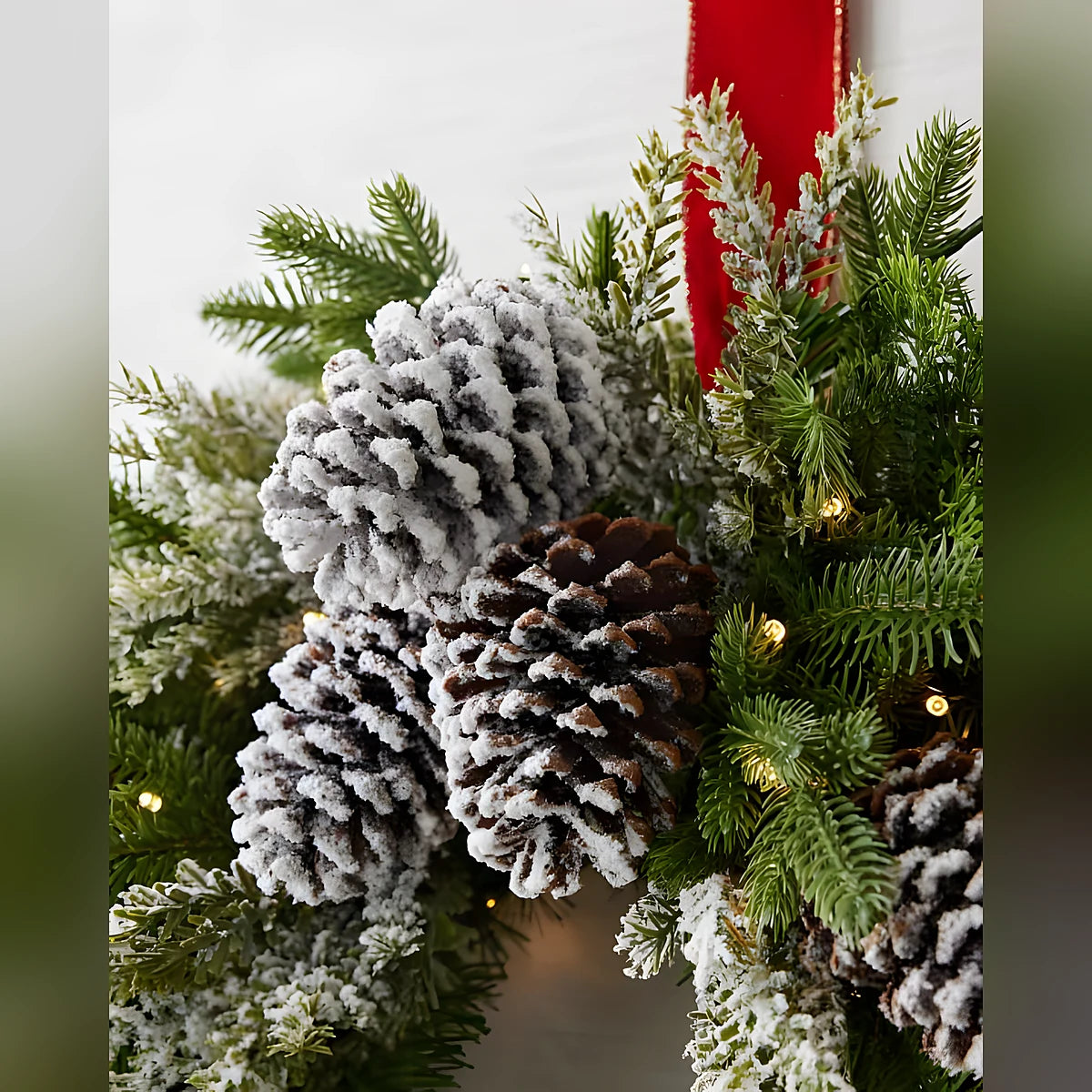 Guirlanda de Natal 90 cm com LED, Pinhas Nevadas e Folhagens Verdes