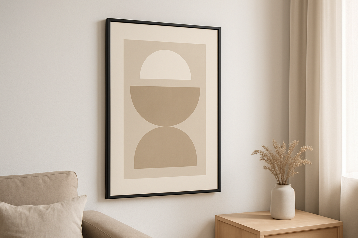 4 Quadro Decorativo Minimalista Geométrico com Moldura Preta