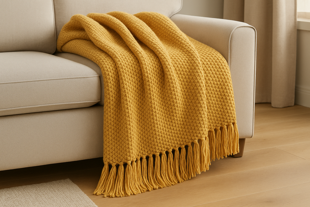 Manta de Sofá Decorativa Mostarda - Tricot 130x170cm