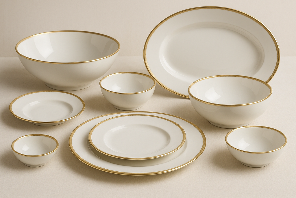 Aparelho de Jantar Porcelana Branca Filete Dourado - 20 Peças