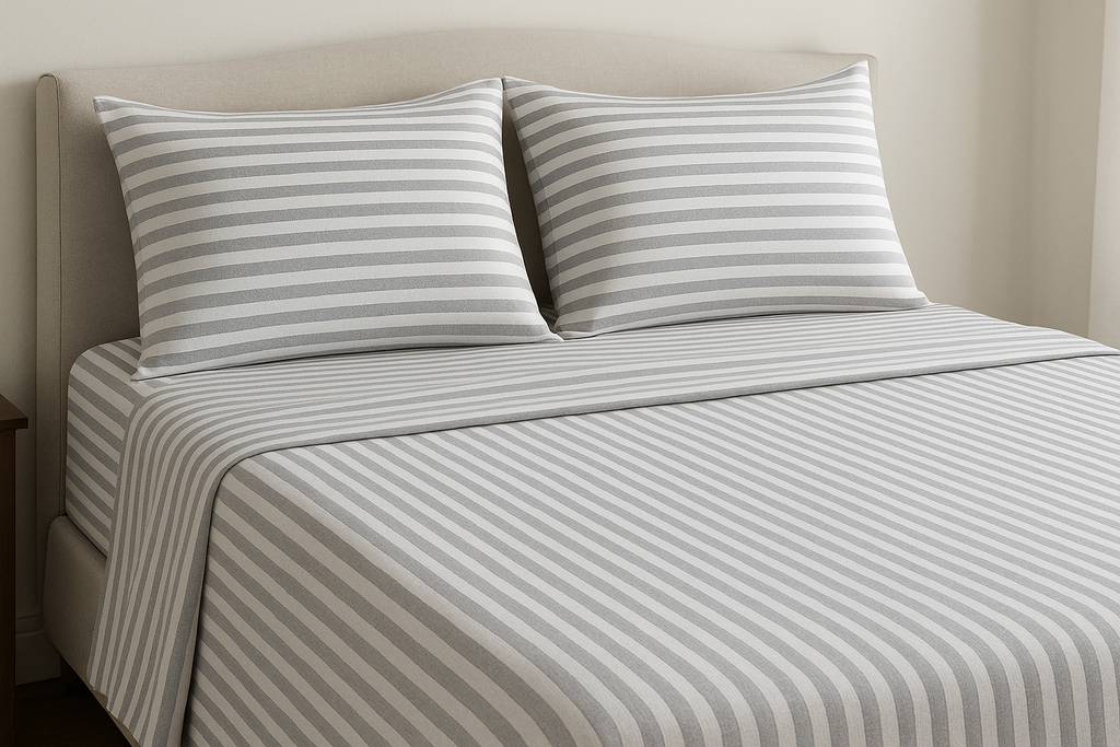 Jogo de Cama Queen Listrado Cinza e Branco - 4 Peças