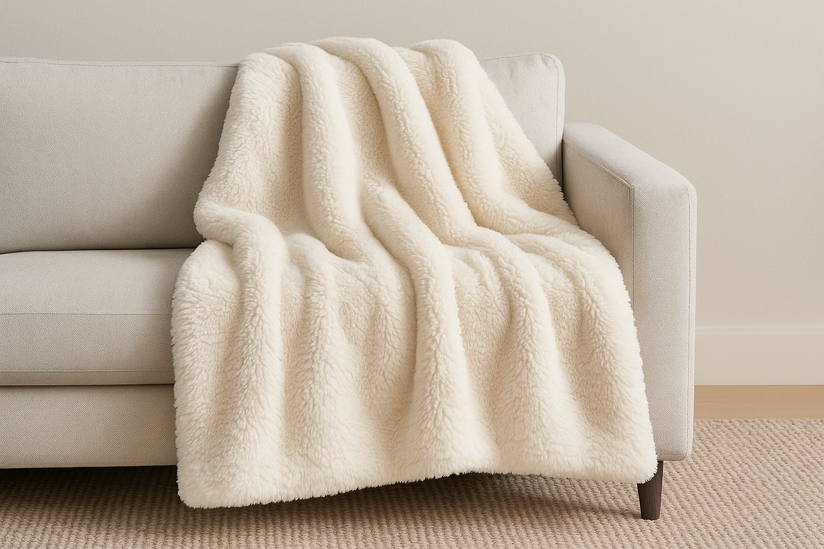 Manta Pelúcia Creme Pelo Alto - Sofá Luxo 125x150cm