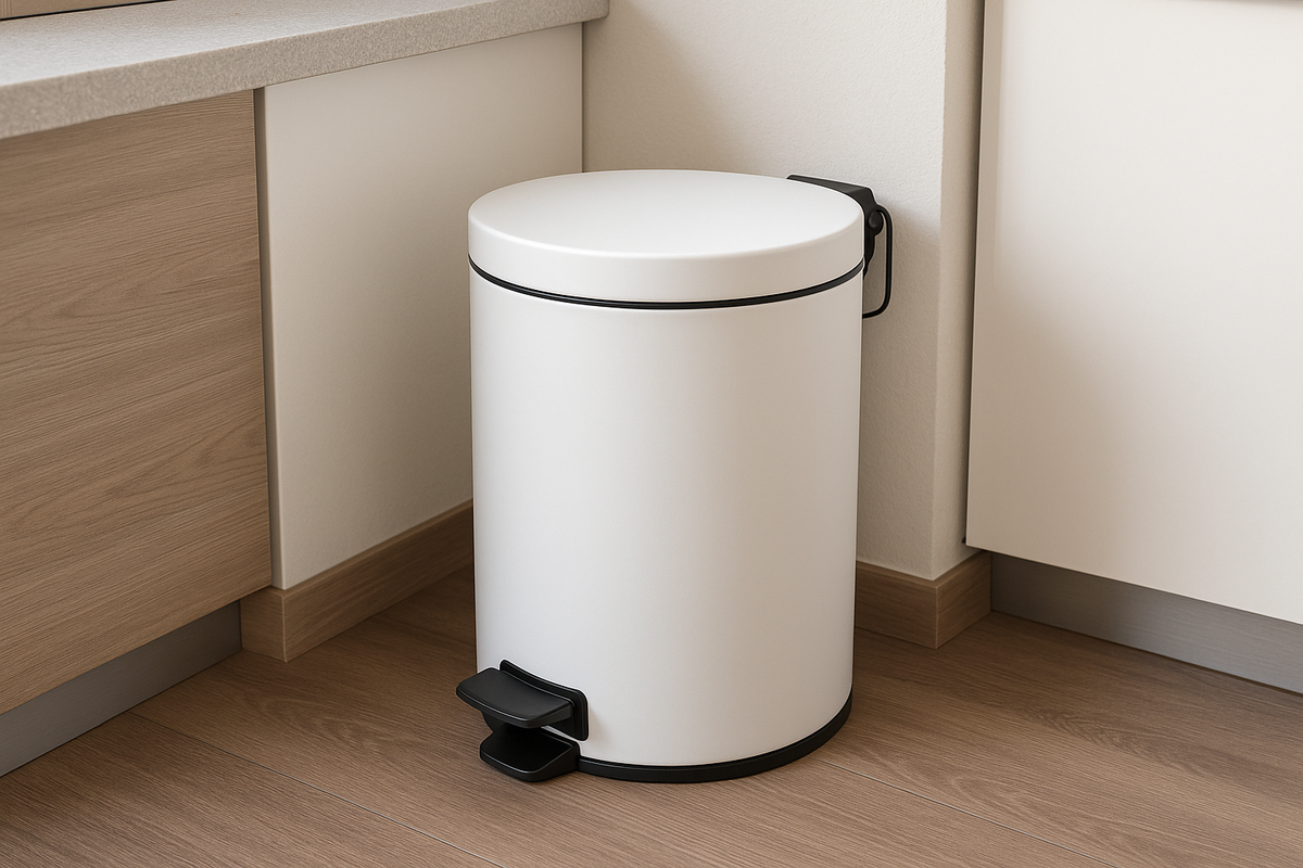 Lixeira com Pedal Metal Branca 12L Tampa Automática