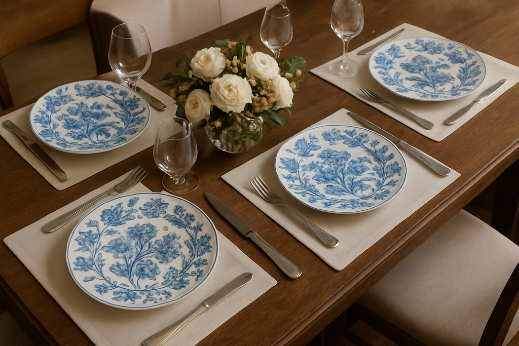 Conjunto 6 Pratos Decorativos Botânicos Azul - Cerâmica Artística