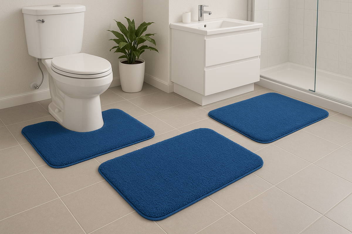 Conjunto 3 Tapetes Banheiro Azul - Tamanhos Coordenados