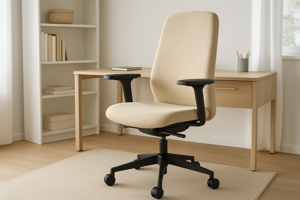 Cadeira de Escritório Ergonômica Tecido Bege com Rodízios