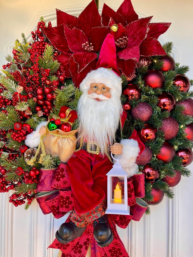 Guirlanda De Natal Noel Bordô 65cm C/ Led