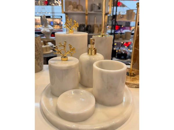 Conjunto de banheiro turco clássico com 7 peças de mármore Branco