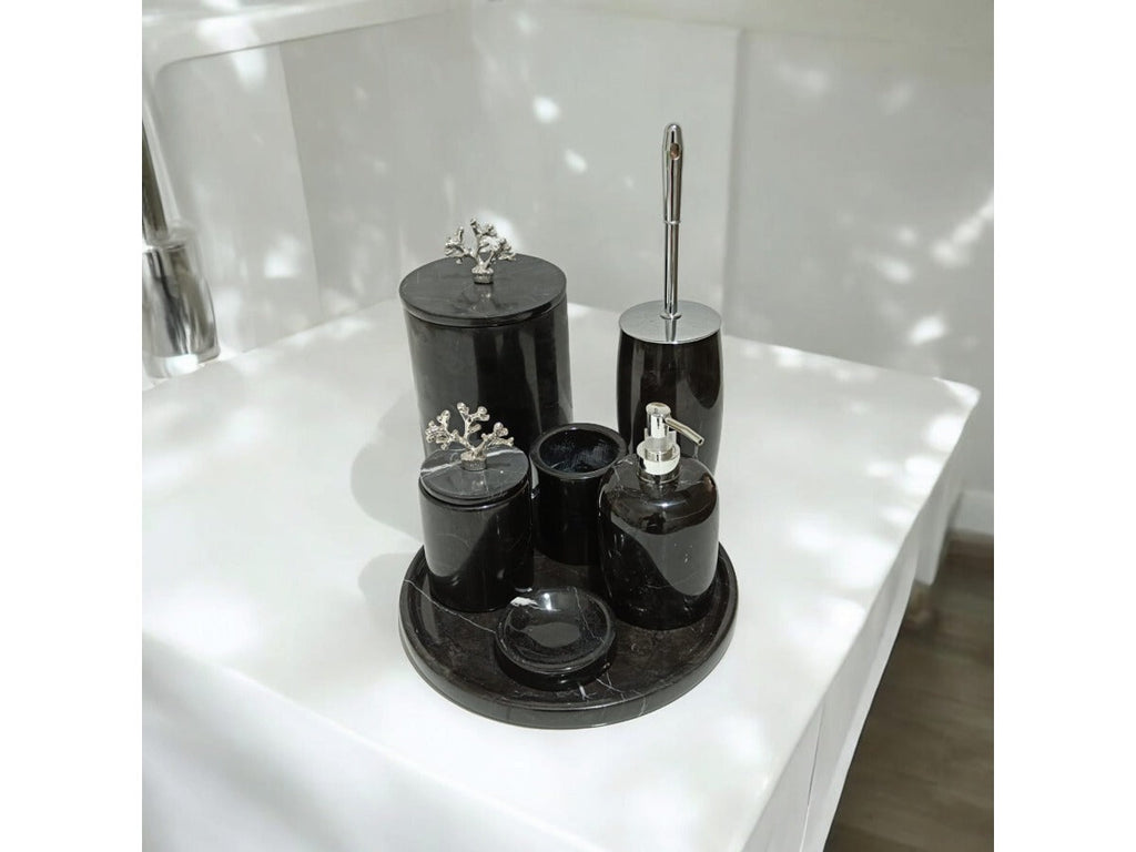 Conjunto de banheiro turco clássico com 7 peças em mármore preto
