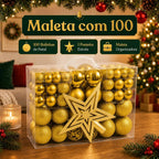 Kit 100 Bolas de Natal Douradas 3, 4 e 6 cm + Ponteira Estrela + Maleta Organizadora
