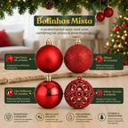 Kit 100 Bolas de Natal Vermelhas 3, 4 e 6 cm + Ponteira Estrela + Maleta Organizadora