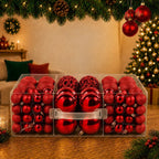 Kit 100 Bolas de Natal Vermelhas 3, 4 e 6 cm + Ponteira Estrela + Maleta Organizadora