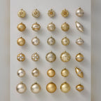 Kit 30 Enfeites para Árvore de Natal Dourado e Champagne com Pedrarias Decorativas
