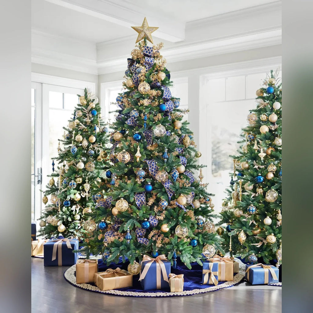 Kit 32 Enfeites para Árvore de Natal Azul e Dourado com Bolas e Pendentes