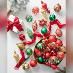 Kit 32 Enfeites para Árvore de Natal Vermelho, Verde e Dourado – Coleção Natal Tradicional