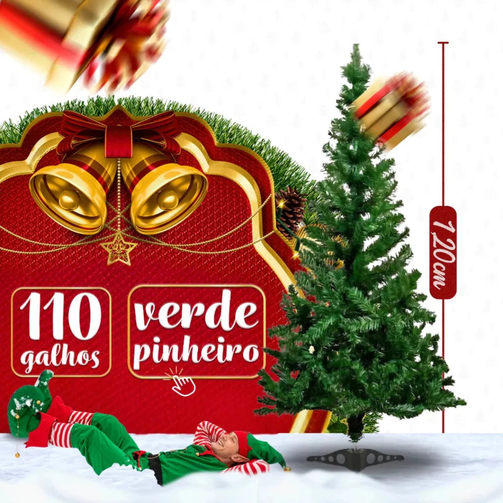 Kit Árvore de Natal Completa Decorada com Enfeites e Pisca LED – 1,20 m, 1,50 m ou 1,80 m