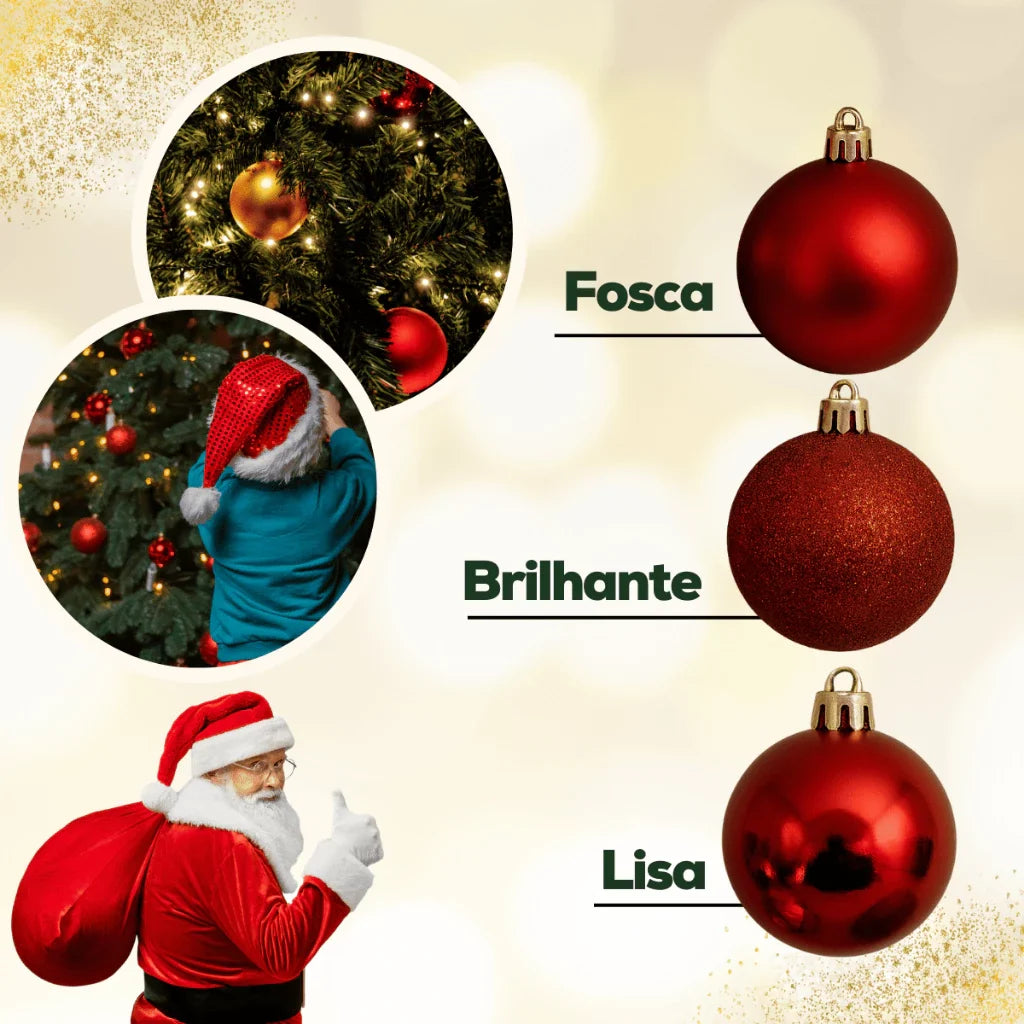Kit 12 Bolinhas de Natal - 4 Cores, 3cm a 8cm