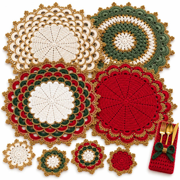 Kit Mesa Posta de Crochê Natalino - 12 Peças