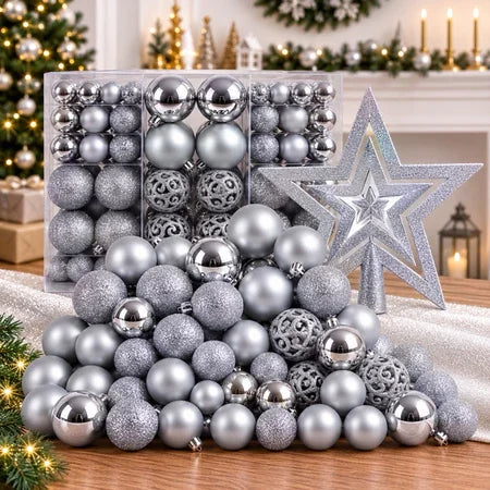 Kit 100 Bolinhas de Natal + Ponteira Estrela e Maleta