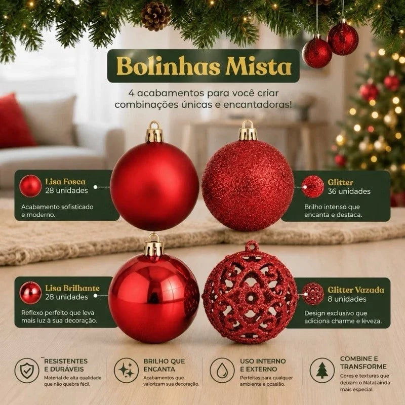 Kit 100 Bolinhas de Natal + Ponteira Estrela e Maleta