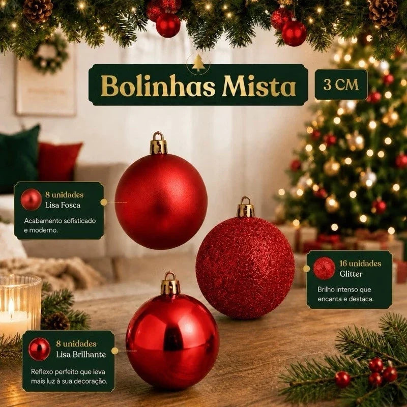 Kit 100 Bolinhas de Natal + Ponteira Estrela e Maleta
