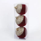 Kit 3 Bolas de Natal Veludo Bordô 10cm com Topo Dourado