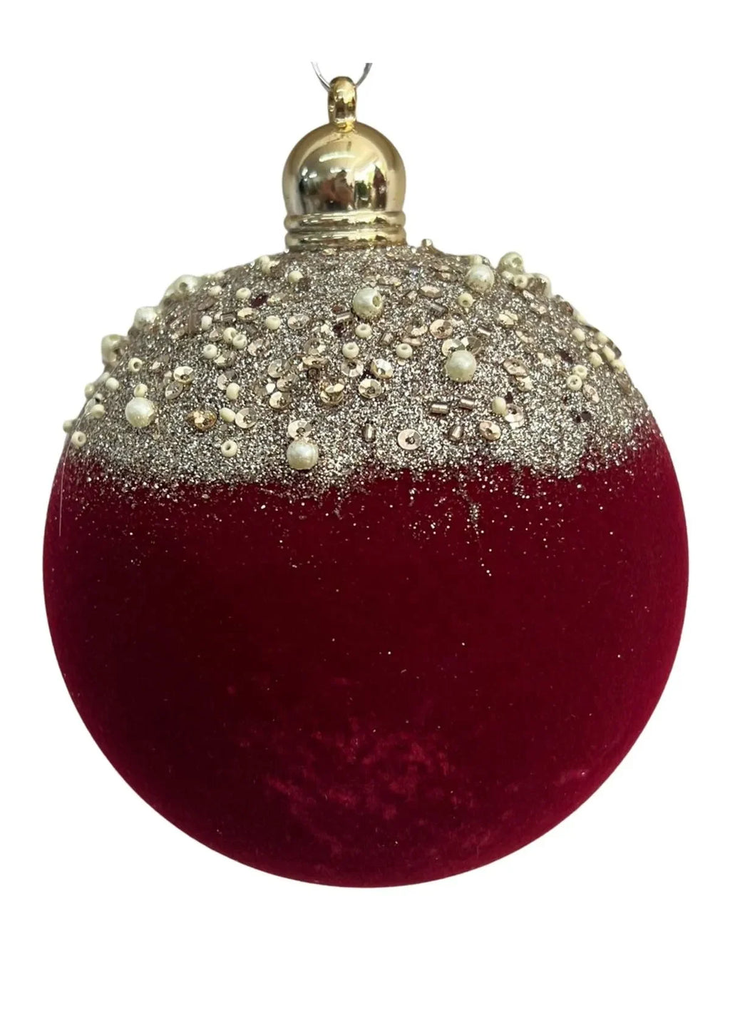 Kit 3 Bolas de Natal Veludo Bordô 10cm com Topo Dourado