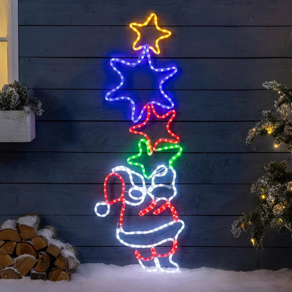 Luminária de Parede Papai Noel com Estrelas em LED Neon 140 cm – 288 LEDs