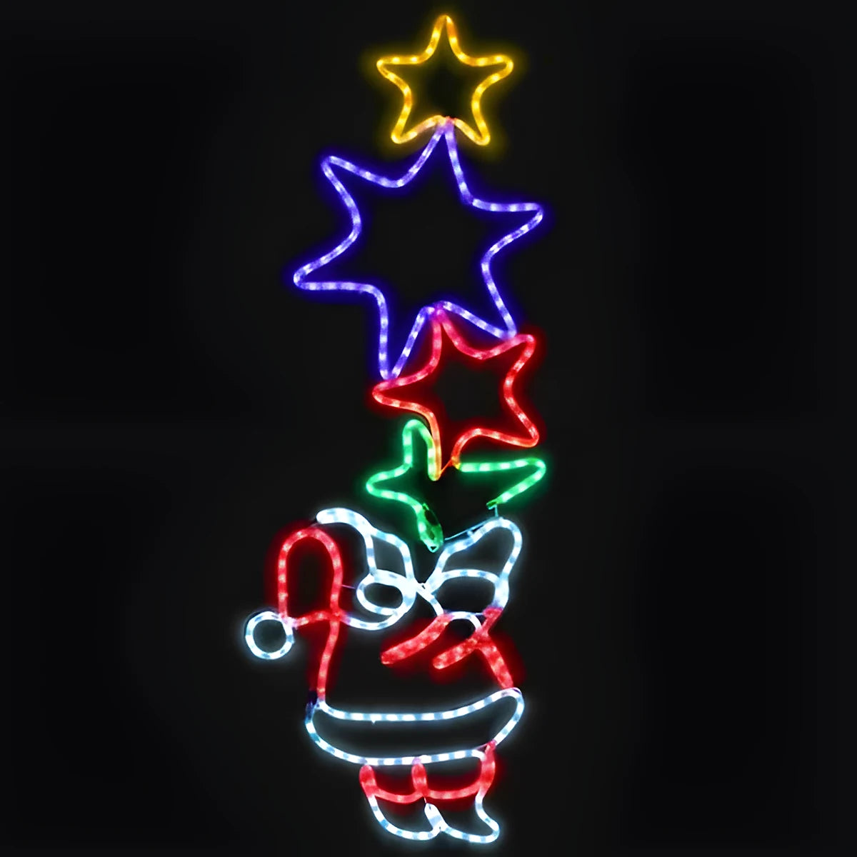 Luminária de Parede Papai Noel com Estrelas em LED Neon 140 cm – 288 LEDs