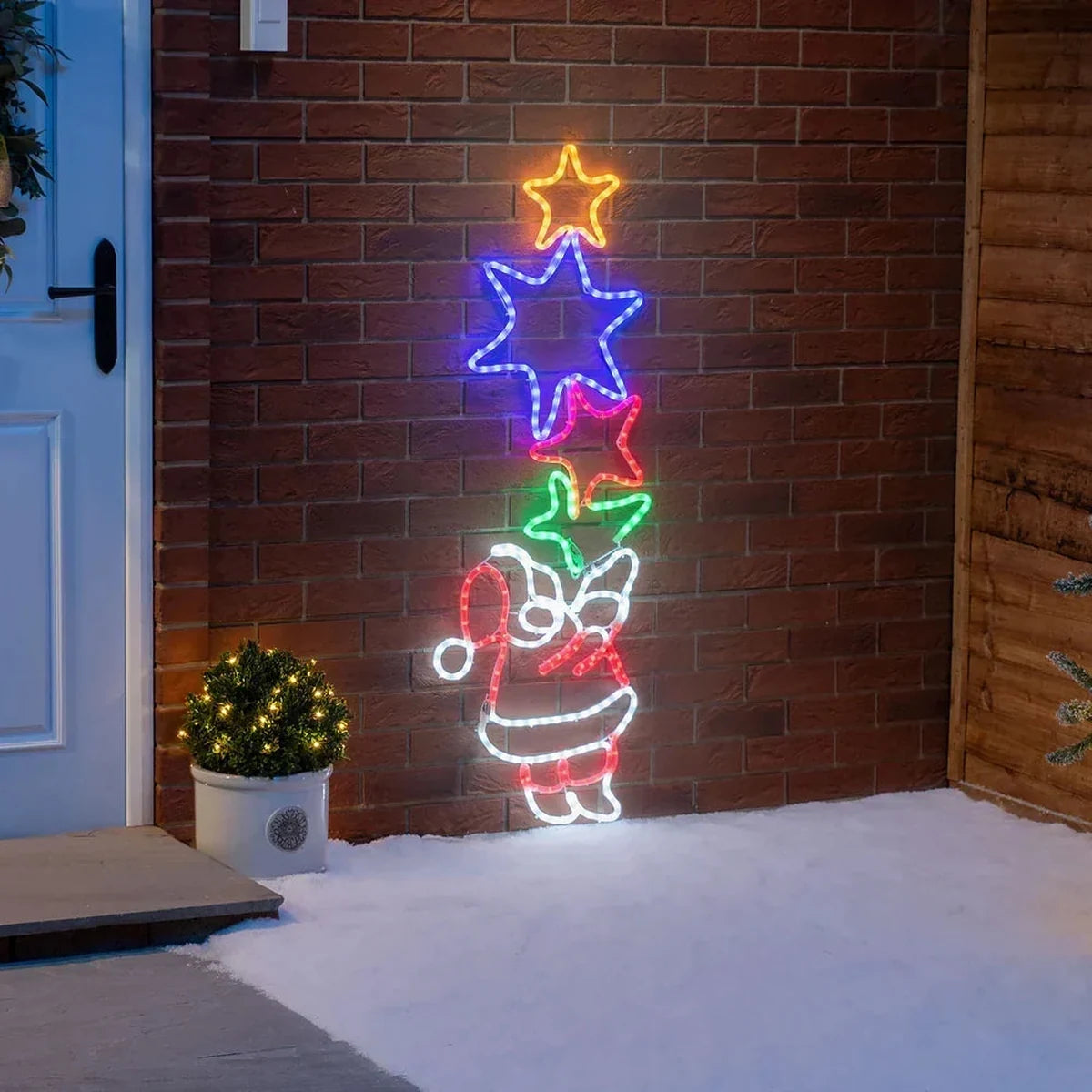 Luminária de Parede Papai Noel com Estrelas em LED Neon 140 cm – 288 LEDs