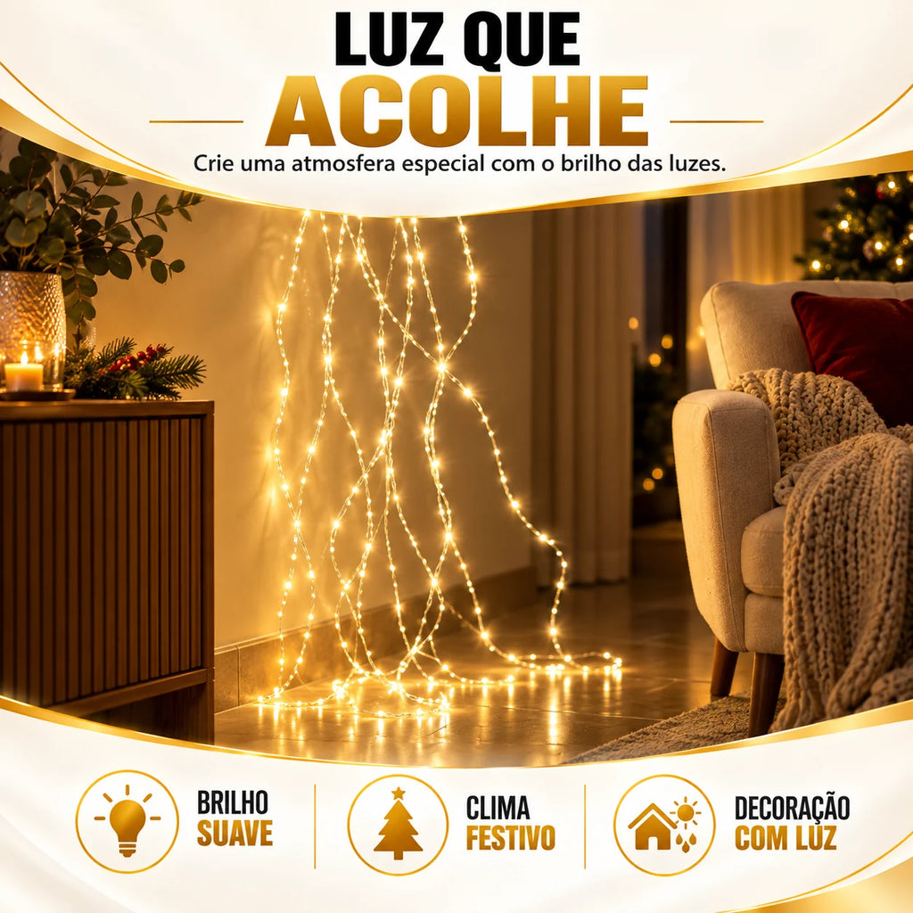 Pendente Iluminado 876 LEDs 8 Hastes 3m - Luz Quente Bivolt