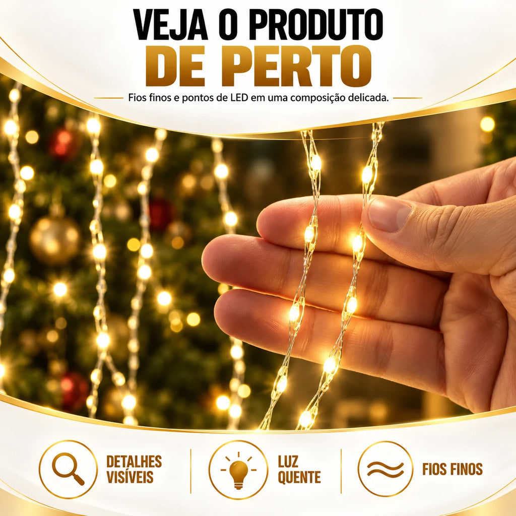 Pendente Iluminado 876 LEDs 8 Hastes 3m - Luz Quente Bivolt