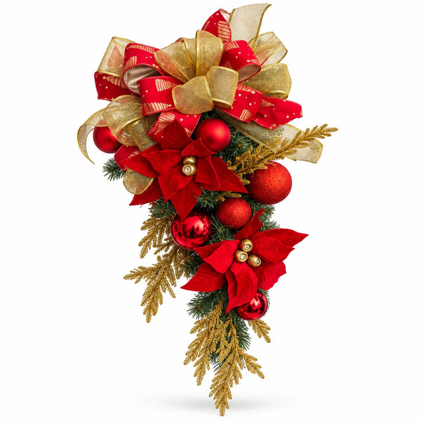 Pendente Natalino para Porta 80cm - Vermelho e Dourado
