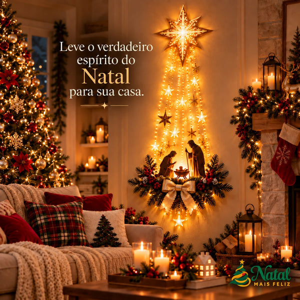 Presépio Sagrada Noite – Decoração de Parede Iluminada com Estrela de Belém