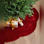Saia para Árvore de Natal em Veludo Bordô com Relevo