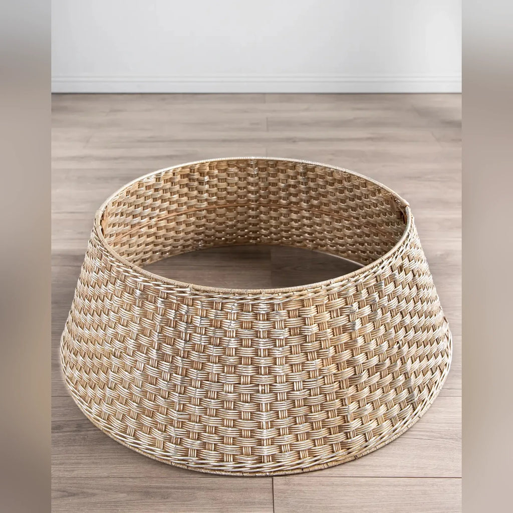 Saia Rígida para Árvore de Natal Trançada Dourado Champagne