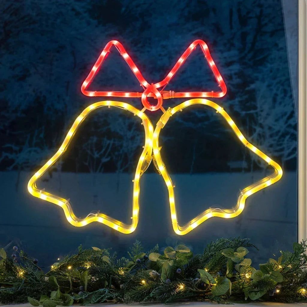 Sinos de Natal Animados em LED Neon 55 cm – Bivolt, Plugue Brasileiro