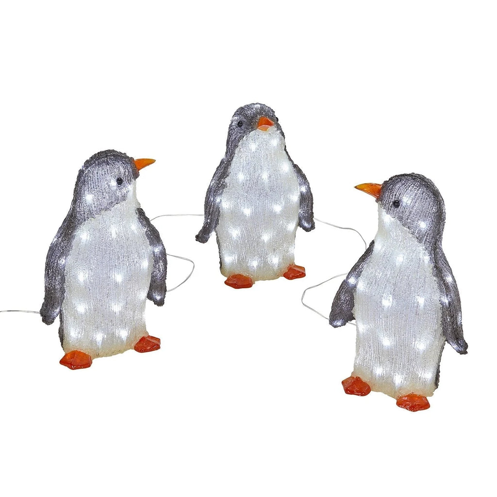 Trio de Pinguins de Acrílico Iluminados 34 cm para Jardim