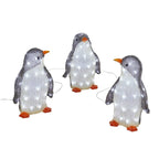 Trio de Pinguins de Acrílico Iluminados 34 cm para Jardim