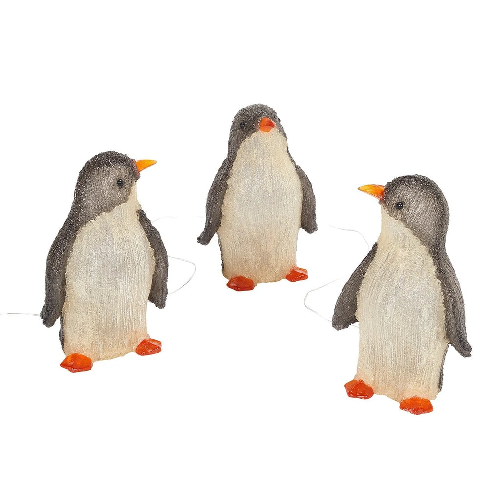 Trio de Pinguins de Acrílico Iluminados 34 cm para Jardim
