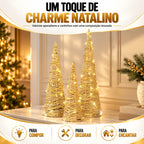 Trio de Árvores Cone Douradas com LED - 40, 50 e 60 cm