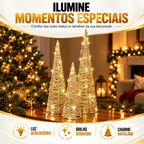 Trio de Árvores Cone Douradas com LED - 40, 50 e 60 cm