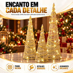 Trio de Árvores Cone Douradas com LED - 40, 50 e 60 cm