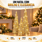 Trio de Árvores Cone Douradas com LED - 40, 50 e 60 cm