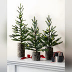 Trio de Mini Árvores de Natal Bosque Encantado com Vasos Rústicos e Luzes LED